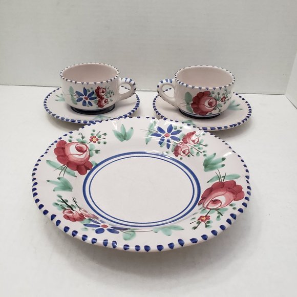 1 set VIETRI SOLIMENE Cup Small Plate Flower Floral Signed Made in Italy - Picture 13 of 14
